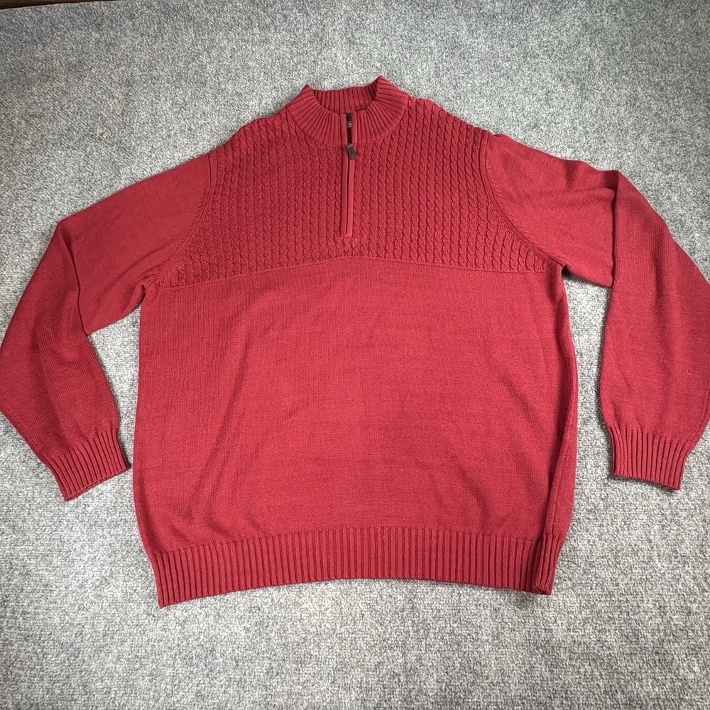Izod Sweater‎ Men 2XLT Red 1/4 Zip Cable Knit Pullover Classic Casual Preppy **